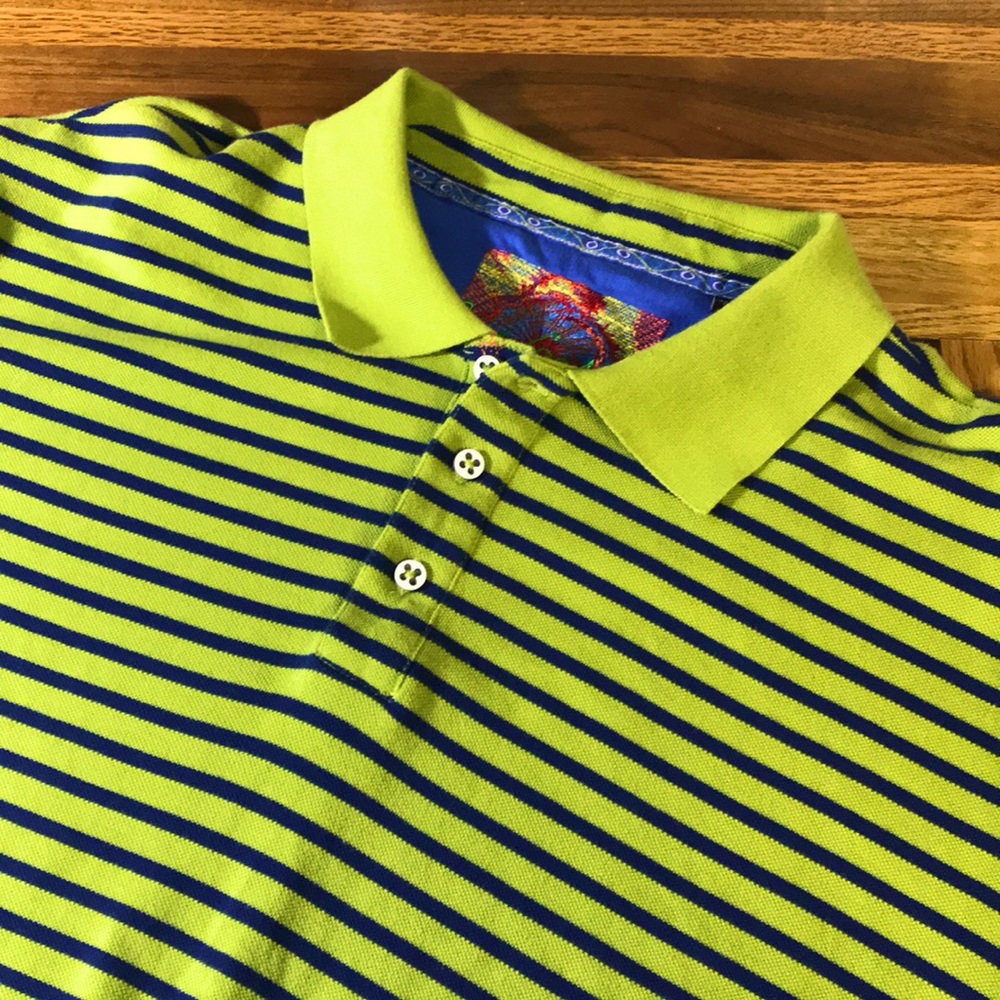 Robert Graham mens 2XL XXL green stripe polo shirt